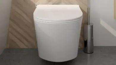 Bílá WC s uzavřeným poklopem vedle čistícího štětce.