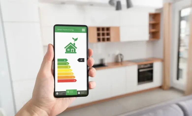 Mobilní aplikace pro výpočet spotřeby elektřiny s hodnocením A+ v kuchyni.