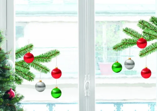 Christmas ornaments on window