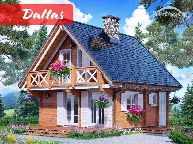 Dřevěný zahradní domek pro bydlení uprostřed zelené přírody.
